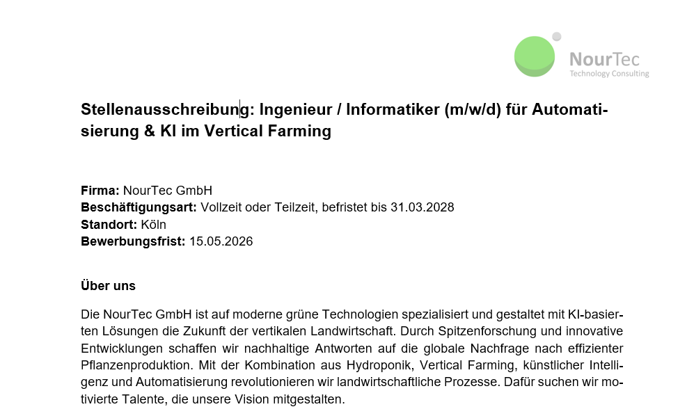 Stellenausschreibung - Ingenieur, Informatiker für Automatisierung und KI - 2026-05-04