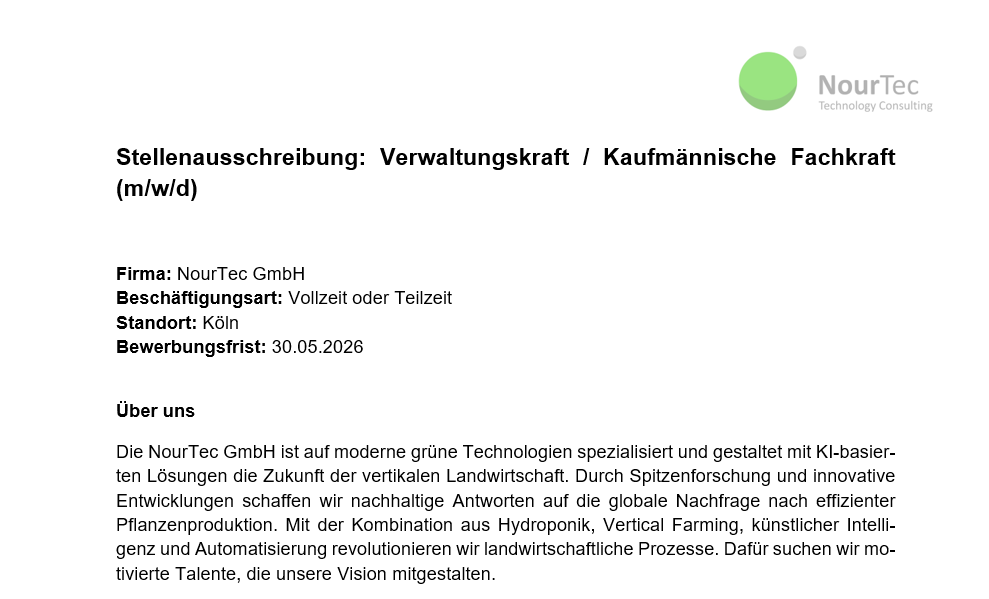 Stellenausschreibung - Verwaltungskraft oder kaufmännische Fachkraft - 2026-05-04